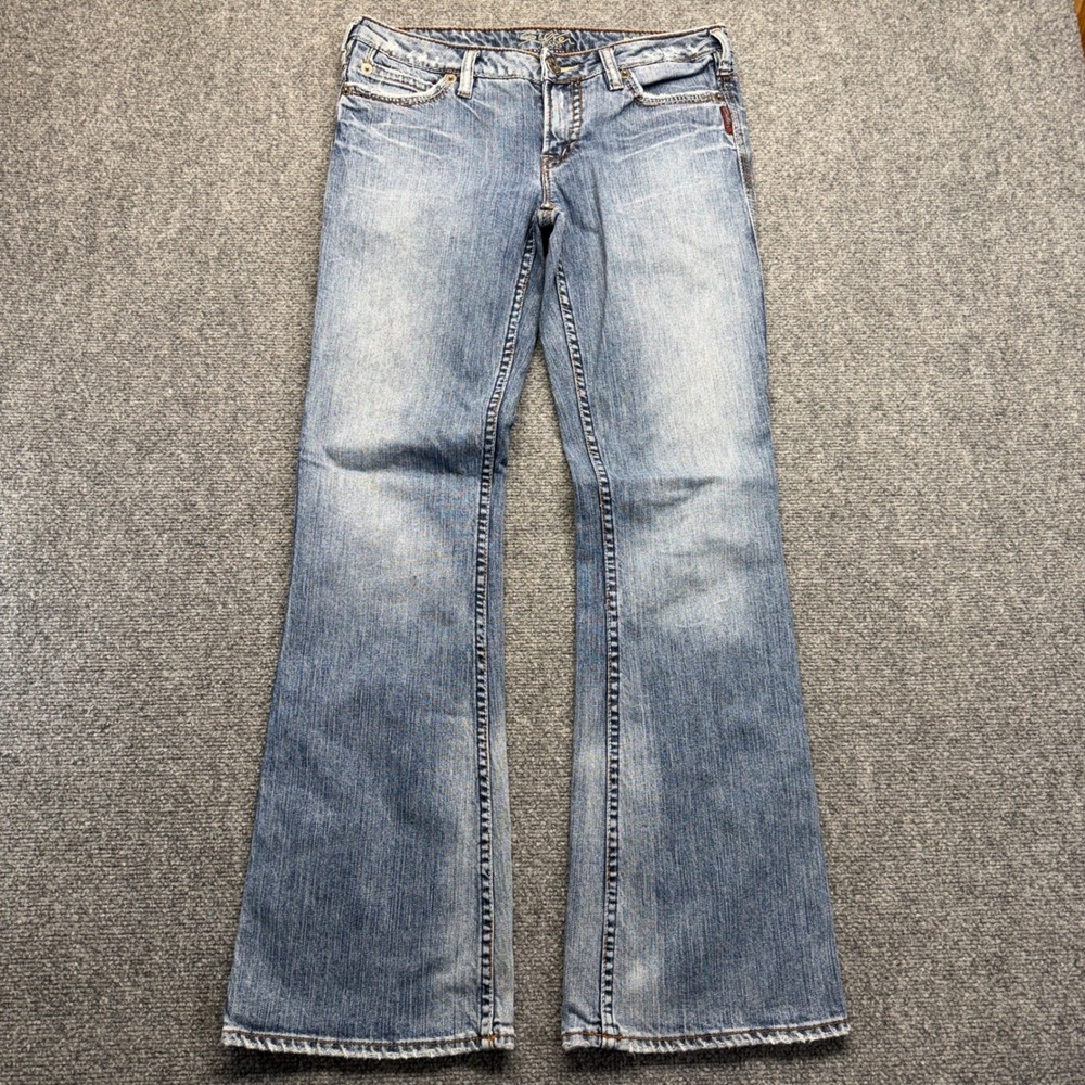 Silver Jeans Steel Womens 30 Medium Wash Low Rise Distressed Bootcut Denim Jeans